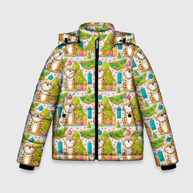 Зимняя куртка для мальчиков 3D с принтом Тигр и елки Новый год 2022 в Новосибирске, ткань верха — 100% полиэстер; подклад — 100% полиэстер, утеплитель — 100% полиэстер | длина ниже бедра, удлиненная спинка, воротник стойка и отстегивающийся капюшон. Есть боковые карманы с листочкой на кнопках, утяжки по низу изделия и внутренний карман на молнии. 

Предусмотрены светоотражающий принт на спинке, радужный светоотражающий элемент на пуллере молнии и на резинке для утяжки | 2022 | год тигра | новый год | новый год 2022 | символ года | тигр | тигренок | тигрица | тигры