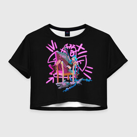 Женская футболка Crop-top 3D с принтом Джинкс на своём месте в Новосибирске, 100% полиэстер | круглая горловина, длина футболки до линии талии, рукава с отворотами | arcane | jinx | league of legends | lol | moba | аркейн | джинкс | жинкс | лига легенд | лол | моба