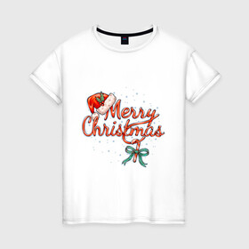 Женская футболка хлопок с принтом Merry Christmas 2022 в Новосибирске, 100% хлопок | прямой крой, круглый вырез горловины, длина до линии бедер, слегка спущенное плечо | 2022 | merry christmas | нг | новогодняя | новый год | рождество