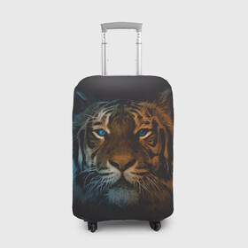 Чехол для чемодана 3D с принтом Тигр с голубыми глазами в Новосибирске, 86% полиэфир, 14% спандекс | двустороннее нанесение принта, прорези для ручек и колес | tiger | животное | символ года | тигр | хищник