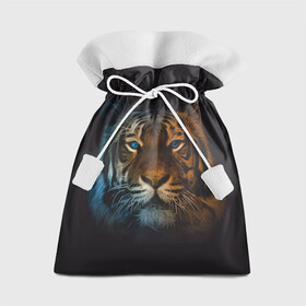 Подарочный 3D мешок с принтом Тигр с голубыми глазами в Новосибирске, 100% полиэстер | Размер: 29*39 см | tiger | животное | символ года | тигр | хищник