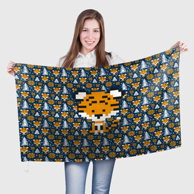 Флаг 3D с принтом Вязаный тигренок в Новосибирске, 100% полиэстер | плотность ткани — 95 г/м2, размер — 67 х 109 см. Принт наносится с одной стороны | 2022 | вязанка | паттерн | символ года | тигр | тигренок | хищник