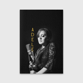 Обложка для паспорта матовая кожа с принтом Певица Adele в Новосибирске, натуральная матовая кожа | размер 19,3 х 13,7 см; прозрачные пластиковые крепления | Тематика изображения на принте: девушка | имя | микрофон | надпись | певица