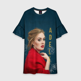 Детское платье 3D с принтом Portrait Adele в Новосибирске, 100% полиэстер | прямой силуэт, чуть расширенный к низу. Круглая горловина, на рукавах — воланы | Тематика изображения на принте: имя | лицо | надпись | певица | портрет