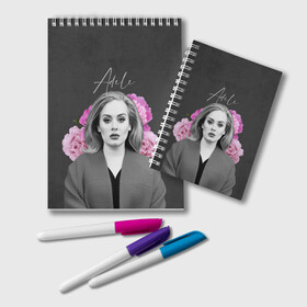 Блокнот с принтом Flowers Adele в Новосибирске, 100% бумага | 48 листов, плотность листов — 60 г/м2, плотность картонной обложки — 250 г/м2. Листы скреплены удобной пружинной спиралью. Цвет линий — светло-серый
 | имя | надпись | певица | текстура | цветы