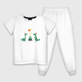 Детская пижама хлопок с принтом динозаврики и елка в Новосибирске, 100% хлопок |  брюки и футболка прямого кроя, без карманов, на брюках мягкая резинка на поясе и по низу штанин
 | дед мороз | динозавр | ёлка | зима | игрушки | новый год | снегурка
