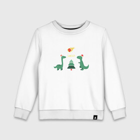 Детский свитшот хлопок с принтом динозаврики и елка в Новосибирске, 100% хлопок | круглый вырез горловины, эластичные манжеты, пояс и воротник | дед мороз | динозавр | ёлка | зима | игрушки | новый год | снегурка