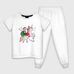 Детская пижама хлопок с принтом дед мороз на единороге 2022 в Новосибирске, 100% хлопок |  брюки и футболка прямого кроя, без карманов, на брюках мягкая резинка на поясе и по низу штанин
 | 2022 | дед мороз | единорог | елка | ёлки | клаус | новогодний | новый год | санта | снегурочка