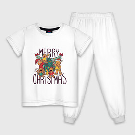Детская пижама хлопок с принтом Merry Christmas в Новосибирске, 100% хлопок |  брюки и футболка прямого кроя, без карманов, на брюках мягкая резинка на поясе и по низу штанин
 | art | christmas | cookies | drawing | herringbone | holiday | merry christmas | new year | star | toys | tree | арт | елка | елочка | звезда | игрушки | новый год | печенье | праздник | рисунок | рождество