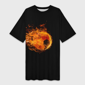 Платье-футболка 3D с принтом ОГНЕННЫЙ ФУТБОЛЬНЫЙ МЯЧ в Новосибирске,  |  | fireball | горящий мяч | мяч | огненный мяч | огненный футбольный мяч | огонь | пламя | файрболл | футбол | футбольный мяч
