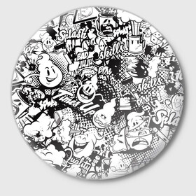 Значок с принтом Нейромульт в Новосибирске,  металл | круглая форма, металлическая застежка в виде булавки | Тематика изображения на принте: абстракция | мульт | мультфильм | пестрый | черно белый