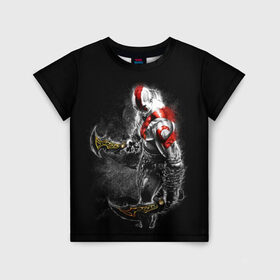 Детская футболка 3D с принтом БОГ ВОЙНЫ С МЕЧАМИ, КРАТОС в Новосибирске, 100% гипоаллергенный полиэфир | прямой крой, круглый вырез горловины, длина до линии бедер, чуть спущенное плечо, ткань немного тянется | ascension | betrayal | chains of olympus | cratos | ghost of sparta | god of war | hack and slash | kratos | logo | ragnarok | rune | war | бог войны | война | год ов вар | год оф вар | игра | иероглифы | кратос | лого | логотип | рагнарёк | руны | символ