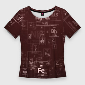 Женская футболка 3D Slim с принтом Fe  Таблица Менделеева в Новосибирске,  |  | fe | для студентов | для физиков | для химиков | железо | наука | таблица менделеева | ученым | физика | химия | элемент