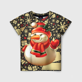 Детская футболка 3D с принтом СНЕГОВИК 2022 в Новосибирске, 100% гипоаллергенный полиэфир | прямой крой, круглый вырез горловины, длина до линии бедер, чуть спущенное плечо, ткань немного тянется | 2022 | newyear | детям | зима | красивый | лучшее | необычный | новый год | подарок | праздники | рождество | снеговик | топ