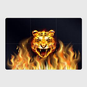 Магнитный плакат 3Х2 с принтом Тигр В Пламени в Новосибирске, Полимерный материал с магнитным слоем | 6 деталей размером 9*9 см | зверь | огненный тигр | огонь | пламя | рисунок | тигр | хищник