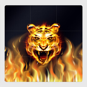 Магнитный плакат 3Х3 с принтом Тигр В Пламени в Новосибирске, Полимерный материал с магнитным слоем | 9 деталей размером 9*9 см | зверь | огненный тигр | огонь | пламя | рисунок | тигр | хищник