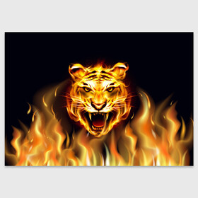 Поздравительная открытка с принтом Тигр В Пламени в Новосибирске, 100% бумага | плотность бумаги 280 г/м2, матовая, на обратной стороне линовка и место для марки
 | зверь | огненный тигр | огонь | пламя | рисунок | тигр | хищник