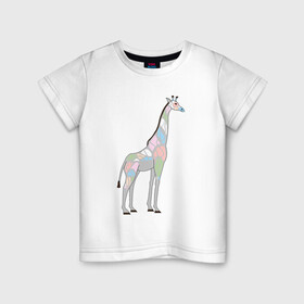 Детская футболка хлопок с принтом Волшебный жираф в Новосибирске, 100% хлопок | круглый вырез горловины, полуприлегающий силуэт, длина до линии бедер | автралия | африка | волшебство | животное | жираф | зверь | мило | милота | мозаика | редкое животное | сказка | цвета | чудо | экзотика