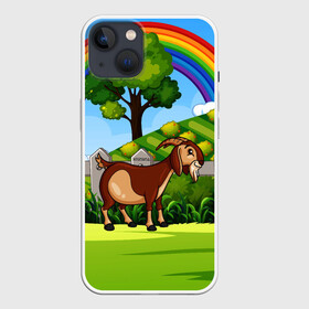 Чехол для iPhone 13 с принтом Козовод на Лужайке в Новосибирске,  |  | деревня | коза | козовод | природа | радуга | село