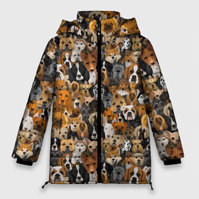 Женская зимняя куртка Oversize с принтом Собаки (Разные Породы) в Новосибирске, верх — 100% полиэстер; подкладка — 100% полиэстер; утеплитель — 100% полиэстер | длина ниже бедра, силуэт Оверсайз. Есть воротник-стойка, отстегивающийся капюшон и ветрозащитная планка. 

Боковые карманы с листочкой на кнопках и внутренний карман на молнии | animal | dog | барбос | бобик | год собаки | друг человека | животное | зверь | ищейка | кинолог | кость | лайка | пёс | порода собак | собака | собаковод | собачьи следы от лап | сторожевая собака | хищник