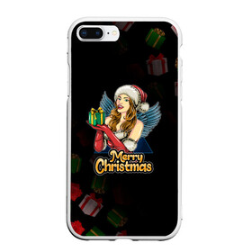 Чехол для iPhone 7Plus/8 Plus матовый с принтом Merry Christmas Снегурочка с подарком. в Новосибирске, Силикон | Область печати: задняя сторона чехла, без боковых панелей | 2022 | happy new year | merry christmas | год тигра | зима близко | нг | новогодний | новый год | новый год 2022 | подарки | праздник | рождество | символ 2022 года | снегурочка | снежинки