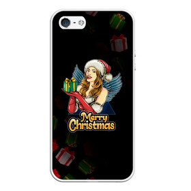 Чехол для iPhone 5/5S матовый с принтом Merry Christmas Снегурочка с подарком. в Новосибирске, Силикон | Область печати: задняя сторона чехла, без боковых панелей | 2022 | happy new year | merry christmas | год тигра | зима близко | нг | новогодний | новый год | новый год 2022 | подарки | праздник | рождество | символ 2022 года | снегурочка | снежинки