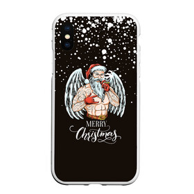 Чехол для iPhone XS Max матовый с принтом Merry Christmas Santa c Крыльями Ангела. в Новосибирске, Силикон | Область печати: задняя сторона чехла, без боковых панелей | 2022 | happy new year | merry christmas | santa | год тигра | зима близко | нг | новогодний | новый год | новый год 2022 | рождество | санта | символ 2022 года | снежинки