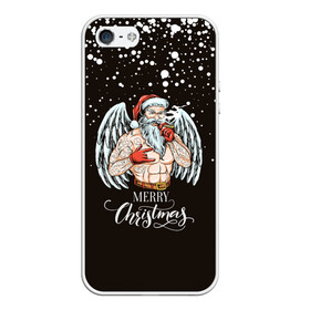 Чехол для iPhone 5/5S матовый с принтом Merry Christmas Santa c Крыльями Ангела. в Новосибирске, Силикон | Область печати: задняя сторона чехла, без боковых панелей | 2022 | happy new year | merry christmas | santa | год тигра | зима близко | нг | новогодний | новый год | новый год 2022 | рождество | санта | символ 2022 года | снежинки