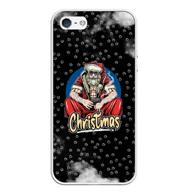 Чехол для iPhone 5/5S матовый с принтом Merry Christmas Santa с пистолетом. в Новосибирске, Силикон | Область печати: задняя сторона чехла, без боковых панелей | 2022 | happy new year | merry christmas | santa | год тигра | зима близко | нг | новогодний | новый год | новый год 2022 | рождество | символ 2022 года | следы от пуль | снежинки