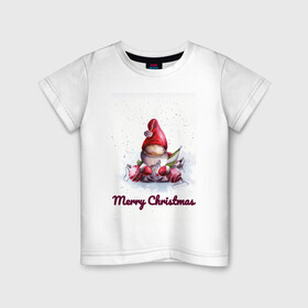 Детская футболка хлопок с принтом Рождественский гномик в Новосибирске, 100% хлопок | круглый вырез горловины, полуприлегающий силуэт, длина до линии бедер | гномик | детство | игрушка | новый год | праздник | рождество