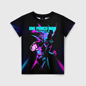 Детская футболка 3D с принтом Неоновый Сайтама One Punch-Man в Новосибирске, 100% гипоаллергенный полиэфир | прямой крой, круглый вырез горловины, длина до линии бедер, чуть спущенное плечо, ткань немного тянется | hagemanto | one punch man | one punchman | onepunchman | saitama | sensei | аниме | ван панч мен | ванпанчмен | лысый плащ | манга | сайтама | сильнейший человек | учитель | человек одинудар | человек одного удара