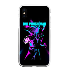 Чехол для iPhone XS Max матовый с принтом Неоновый Сайтама One Punch-Man в Новосибирске, Силикон | Область печати: задняя сторона чехла, без боковых панелей | Тематика изображения на принте: hagemanto | one punch man | one punchman | onepunchman | saitama | sensei | аниме | ван панч мен | ванпанчмен | лысый плащ | манга | сайтама | сильнейший человек | учитель | человек одинудар | человек одного удара