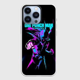 Чехол для iPhone 13 Pro с принтом Неоновый Сайтама One Punch Man в Новосибирске,  |  | Тематика изображения на принте: hagemanto | one punch man | one punchman | onepunchman | saitama | sensei | аниме | ван панч мен | ванпанчмен | лысый плащ | манга | сайтама | сильнейший человек | учитель | человек одинудар | человек одного удара