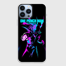 Чехол для iPhone 13 Pro Max с принтом Неоновый Сайтама One Punch Man в Новосибирске,  |  | Тематика изображения на принте: hagemanto | one punch man | one punchman | onepunchman | saitama | sensei | аниме | ван панч мен | ванпанчмен | лысый плащ | манга | сайтама | сильнейший человек | учитель | человек одинудар | человек одного удара