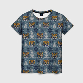 Женская футболка 3D с принтом Пиксельный новый 2022 год в Новосибирске, 100% полиэфир ( синтетическое хлопкоподобное полотно) | прямой крой, круглый вырез горловины, длина до линии бедер | 2022 | год тигра | новый год | новый год 2022 | символ года | тигр | тигренок | тигрица | тигры