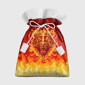 Подарочный 3D мешок с принтом Огненный тигр в пламени в Новосибирске, 100% полиэстер | Размер: 29*39 см | Тематика изображения на принте: огонь | пламя | символ года | тигр | хищник