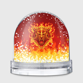 Игрушка Снежный шар с принтом Огненный тигр в пламени в Новосибирске, Пластик | Изображение внутри шара печатается на глянцевой фотобумаге с двух сторон | огонь | пламя | символ года | тигр | хищник