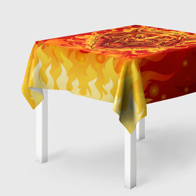 Скатерть 3D с принтом Огненный тигр в пламени в Новосибирске, 100% полиэстер (ткань не мнется и не растягивается) | Размер: 150*150 см | огонь | пламя | символ года | тигр | хищник
