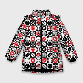 Зимняя куртка для девочек 3D с принтом Разные Виды Спорта (SPORT) в Новосибирске, ткань верха — 100% полиэстер; подклад — 100% полиэстер, утеплитель — 100% полиэстер. | длина ниже бедра, удлиненная спинка, воротник стойка и отстегивающийся капюшон. Есть боковые карманы с листочкой на кнопках, утяжки по низу изделия и внутренний карман на молнии. 

Предусмотрены светоотражающий принт на спинке, радужный светоотражающий элемент на пуллере молнии и на резинке для утяжки. | athletics | basketball | football | hockey | sport | volleyball | баскетбол | бейсбол | биатлон | бокс | боулинг | волейбол | гольф | зож | крикет | легкая атлетика | лыжный спорт | мма | плавание | регби | спорт | спортсмен