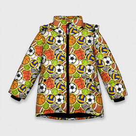 Зимняя куртка для девочек 3D с принтом Спортивные Мячи в Новосибирске, ткань верха — 100% полиэстер; подклад — 100% полиэстер, утеплитель — 100% полиэстер. | длина ниже бедра, удлиненная спинка, воротник стойка и отстегивающийся капюшон. Есть боковые карманы с листочкой на кнопках, утяжки по низу изделия и внутренний карман на молнии. 

Предусмотрены светоотражающий принт на спинке, радужный светоотражающий элемент на пуллере молнии и на резинке для утяжки. | athletics | baseball | basketball | billiards | bowling | football | formula 1 | golf | handball | rugby | sport | tennis | volleyball | weightlifting | баскетбол | бейсбол | боулинг | волейбол | гольф | зож | легкая атлетика | плавание | регби 