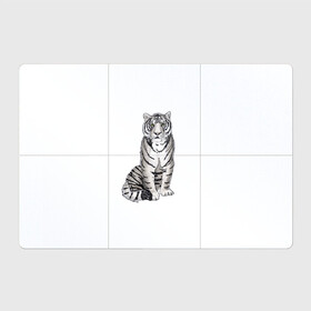 Магнитный плакат 3Х2 с принтом Сидящая белая тигрица в Новосибирске, Полимерный материал с магнитным слоем | 6 деталей размером 9*9 см | Тематика изображения на принте: tiger | tigress | white tiger | белый тигр | символ 2022 | тигр сидит | тигрца