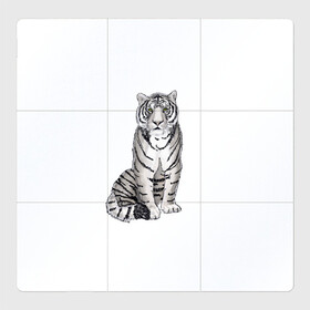 Магнитный плакат 3Х3 с принтом Сидящая белая тигрица в Новосибирске, Полимерный материал с магнитным слоем | 9 деталей размером 9*9 см | Тематика изображения на принте: tiger | tigress | white tiger | белый тигр | символ 2022 | тигр сидит | тигрца