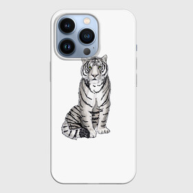 Чехол для iPhone 13 Pro с принтом Сидящая белая тигрица в Новосибирске,  |  | tiger | tigress | white tiger | белый тигр | символ 2022 | тигр сидит | тигрца