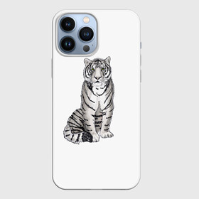 Чехол для iPhone 13 Pro Max с принтом Сидящая белая тигрица в Новосибирске,  |  | tiger | tigress | white tiger | белый тигр | символ 2022 | тигр сидит | тигрца