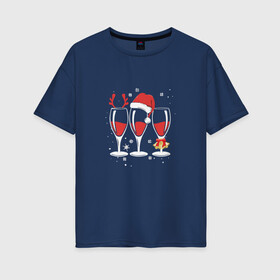 Женская футболка хлопок Oversize с принтом Бокалы шампанского для двоих в Новосибирске, 100% хлопок | свободный крой, круглый ворот, спущенный рукав, длина до линии бедер
 | 2022 | бокалы | девушке | для двоих | на подарок | новый год | символ года | шампанское