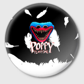 Значок с принтом Poppy Playtime Перья. в Новосибирске,  металл | круглая форма, металлическая застежка в виде булавки | Тематика изображения на принте: poppy playtime | игра | кукла | монстр | плэйтайм | поппи плейтайм | хагги вагги | хоррор