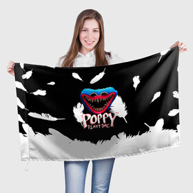 Флаг 3D с принтом Poppy Playtime Перья. в Новосибирске, 100% полиэстер | плотность ткани — 95 г/м2, размер — 67 х 109 см. Принт наносится с одной стороны | poppy playtime | игра | кукла | монстр | плэйтайм | поппи плейтайм | хагги вагги | хоррор