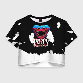 Женская футболка Crop-top 3D с принтом Poppy Playtime Перья. в Новосибирске, 100% полиэстер | круглая горловина, длина футболки до линии талии, рукава с отворотами | poppy playtime | игра | кукла | монстр | плэйтайм | поппи плейтайм | хагги вагги | хоррор
