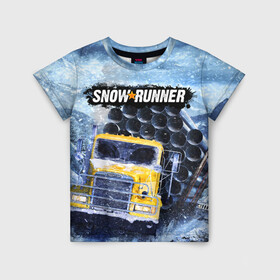 Детская футболка 3D с принтом SNOWRUNNER ART СНОУРАННЕР АРТ в Новосибирске, 100% гипоаллергенный полиэфир | прямой крой, круглый вырез горловины, длина до линии бедер, чуть спущенное плечо, ткань немного тянется | Тематика изображения на принте: game | snow runner | snowrunner | winter | грузовик | дальнобойщик | зима | игра | лес | симулятор | снег | сноу раннер | сноураннер