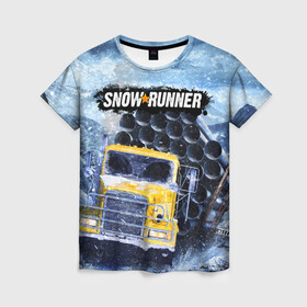 Женская футболка 3D с принтом SNOWRUNNER ART СНОУРАННЕР АРТ в Новосибирске, 100% полиэфир ( синтетическое хлопкоподобное полотно) | прямой крой, круглый вырез горловины, длина до линии бедер | game | snow runner | snowrunner | winter | грузовик | дальнобойщик | зима | игра | лес | симулятор | снег | сноу раннер | сноураннер